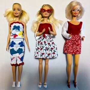 Lot of 3 Redressed Barbie Dolls in Red & White